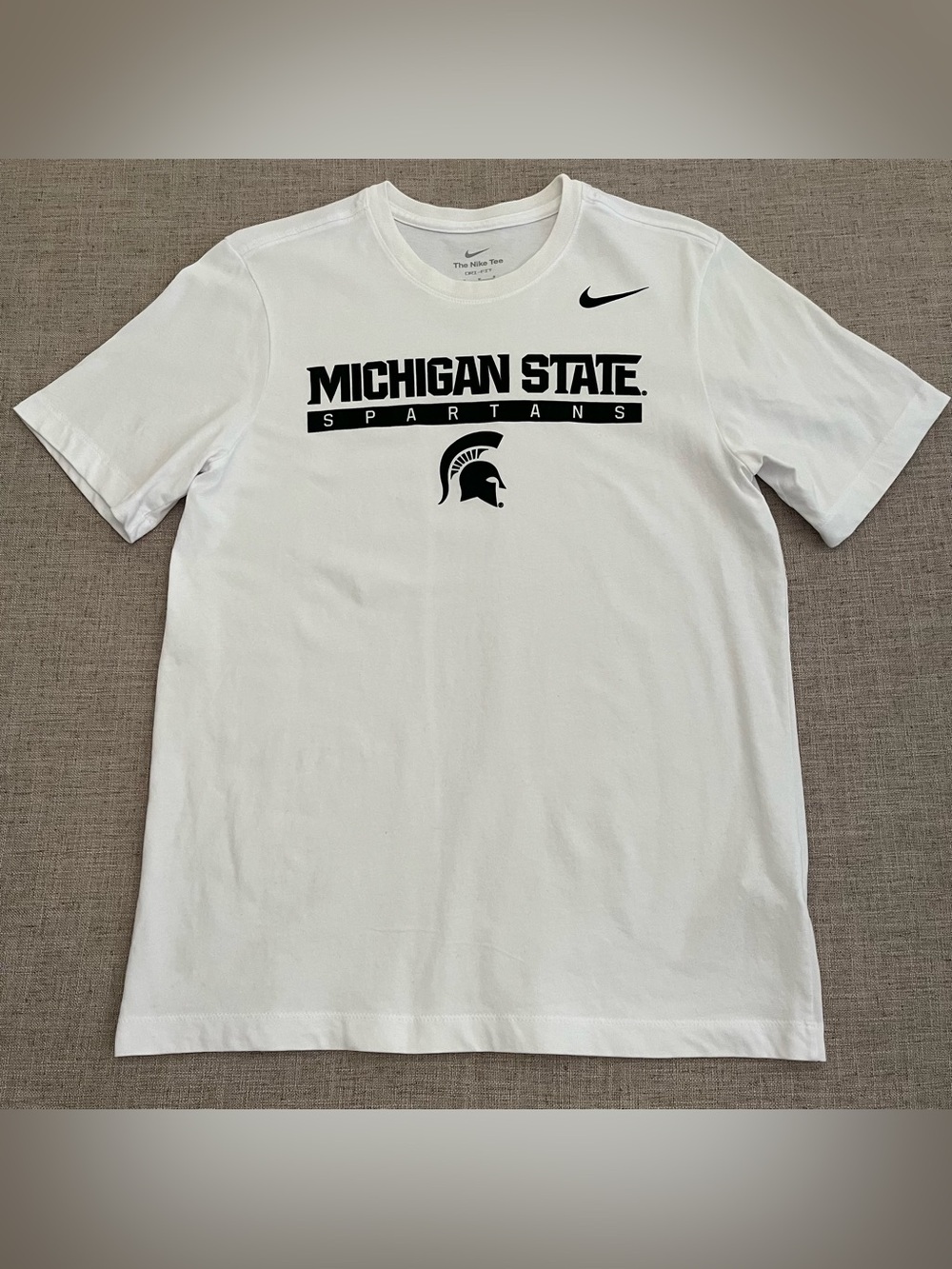 Nike Tee Dri-Fit Shirt Michigan State Spartans M White Black Short Sleeve NCAA